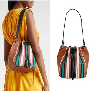 Strathberry X Collagerie Bolo Stripe Canvas Leather Bucket Bag